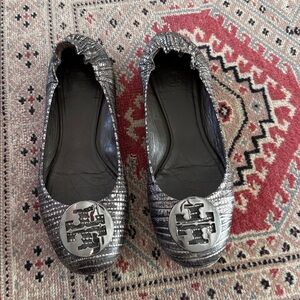 Tory Burch Metallic Black Flats
